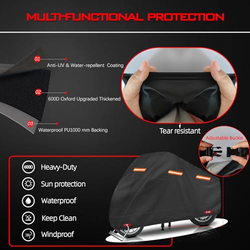 Motorcycle Cover, Heavy Duty 600D Oxford, Fits up to 105" - size: 105" x 41" x 50"