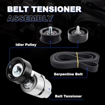 Tensioner, Idler Pulley & V-Ribbed Serpentine Belt Kit for K-ia & Hyu-ndai - size: 2528125000