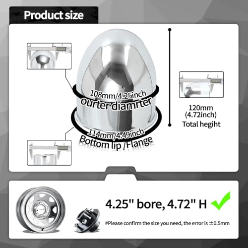 4Pcs 4.25" OD 4.72" H Pointed Top Trailer Wheel Center Caps for Rim - color: Chrome, size: 4.25" OD 4.72" H