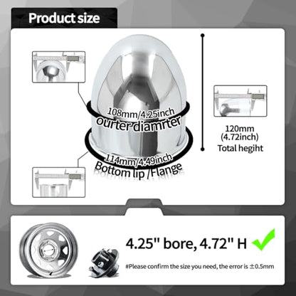 4Pcs 4.25" OD 4.72" H Pointed Top Trailer Wheel Center Caps for Rim - color: Chrome, size: 4.25" OD 4.72" H