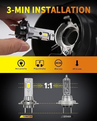 Termitor H7 Light Bulbs, 90,000LM High Brightness, 1:1 Original Halogen Size, Plug and Play 3-Min Installation, IP68 Waterproof, 10-Year Lifespan for H7 Light Bulbs, Pack of 2 - size: H7/H7LL