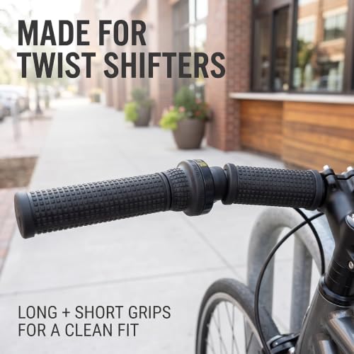 2Pcs Black Bike Long/Short Handlebar Grips for Twising Shifter, Shockproof Anti Slip MTB Parts, Anti Slip Soft TPR Rubber Handlebars, Headsets and Stems Grips (Long&Short)