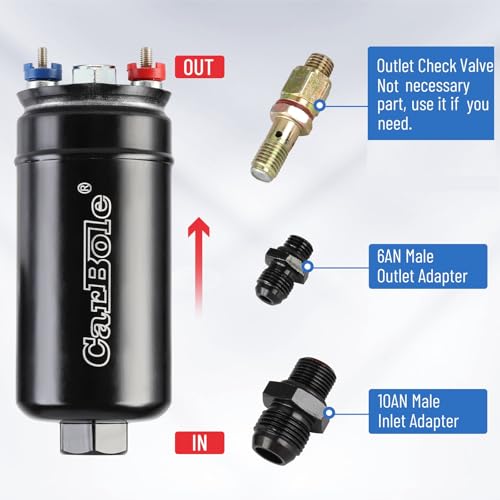 CarBole Universal Electric External Inline Fuel Pump, 12V 300LPH High Flow Rate, with Mounting Bracket Clamp