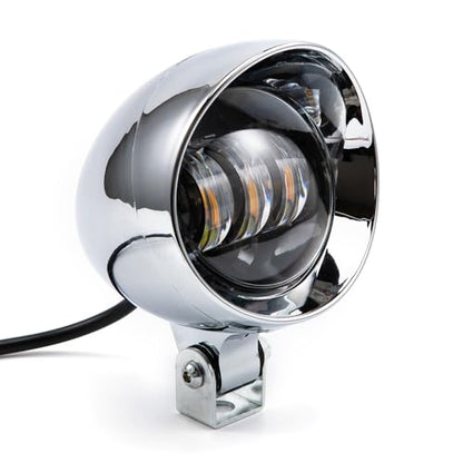 Chrome Bullet LED Motorcycle Fog Lights & Auxiliary Headlight - Dual Color DC12V for ATV, Cruisers, Scooters (style one) - style: style one