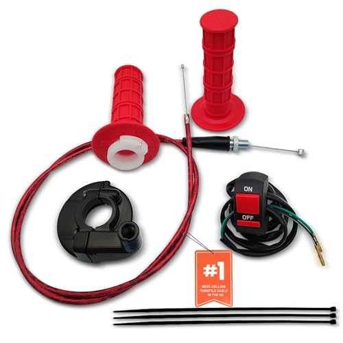 7/8 22mm Twist Throttle Accelerator Handle Grips,Mini Bike Throttle Cable Kit,Throttle Cable Kit for 50cc 90cc 110cc 125cc150cc 200cc 250cc 4-Stroke Dirt Bike,mini Bike Pocket Bike.(red) - color: Red