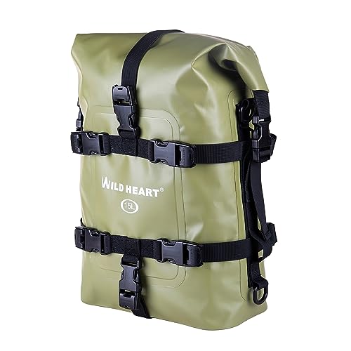 WILD HEART Waterproof Crash Bar Bags 6L/8L/15L Motorcycle Bag used as Motorcycle Luggage Sissy Bar Back Seat Saddle Rack Rear Fender Pouch Dirt Bike Gear Side Tool Bag Pack for moto (15L olive-green) - color: 15L PVC olive-green
