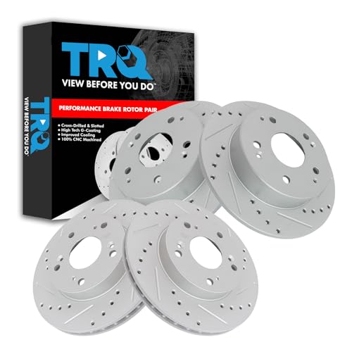 TRQ Performance Front and Rear Brake Rotor Set G Coated Drilled and Slotted - style: BRA13988