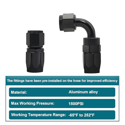 Assembled 6AN Fuel Line Kit CPE with Fitting(0°+90°), 2.5FT - size: 2.5ft(0°+90°)
