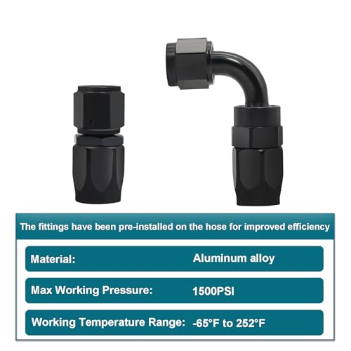 Assembled 6AN Fuel Line Kit CPE with Hose End Fitting(0°+90°), 3FT - size: 3ft(0°+90°)