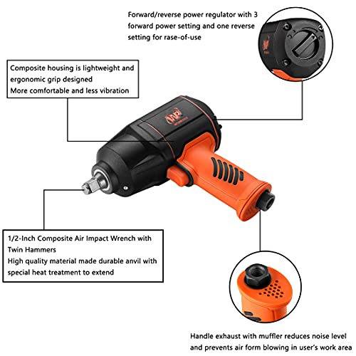 WORKPAD 1/2-Inch Composite Air Impact Wrench with Twin Hammers, Pneumatic Tools