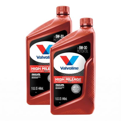 Valvoline Motor Oil, 5W-30, 1 QT Pack of 2 | High Mileage | Synthetic Blend | MaxLife Technology - size: 1 qt (Pack of 2), style: High Mileage