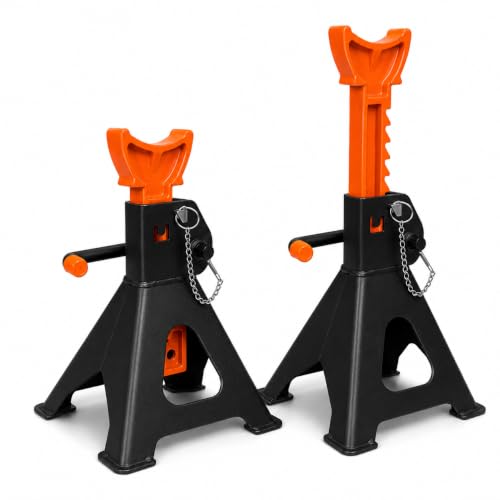 3 Ton Jack Stands with Double Locking and Large Foot Base, Car Jack Stand for SUV, UTV/ATV, Garage Lifting Tool Emergency, Black Orange, Set of 2 - color: Black Orange