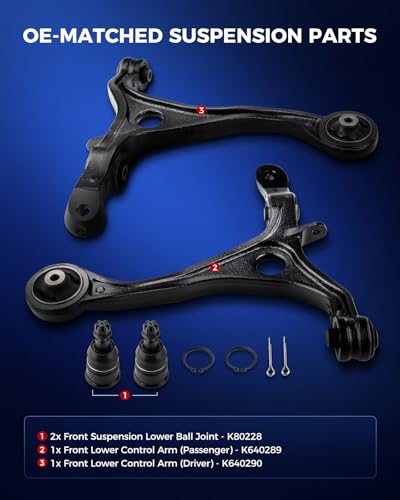 KAX Front Lower Control Arm with Ball Joint for 𝐇𝐨𝐧𝐝𝐚 𝐀𝐜𝐜𝐨𝐫𝐝 2003-2007 4pcs, for Acura TSX 2004-2008, 2 Lower Control Arms, 2 Ball Joints, High-Strength Steel K640289 K640290 K80228 - size: Honda Accord 2003-2007