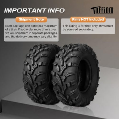 TUFFIOM Set of 2 ATV UTV Tires, 24x8-12, 6PR All-Terrain Mud Tires with Directional Tread, Drainage, Strong Srip and Snow-breaking for Rainy/Snowy Areas, Tubeless Trail Tire - size: 24x8.00-12 (2 pack)