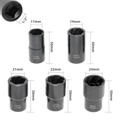 DPTOOL Bolt Nut Extractor Socket Set 17mm 19mm 21mm 22mm 24mm - size: 6PC