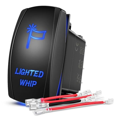 Nilight 90007B Lighted Whip Rocker Switch LED Light Bar 5Pin Laser On/Off LED Light 20A/12V 10A/24V Switch jumper wires set for Jeep Boat Trucks,2 years Warranty , Blue - color: Blue, size: LIGHTED WHIP