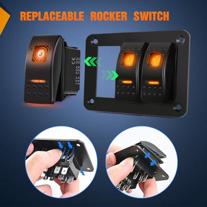 Nilight 3 Gang Rocker Switch Panel w/Orange LED Light 5Pin ON Off Pre-Wired - color: Amber, size: 3 Gang