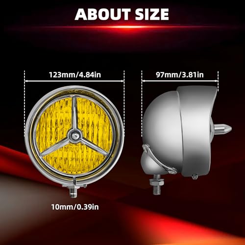 FATECIM 4.5” Motorcycle H3 LED Fog Lights Passing Lamps Driving Auxiliary Lights Spotlights + Housing Bucket with Tri Bar Visor for Harley Honda Kawasaki Suzuki Yamaha Cruiser Chopper Bobber Chrome - color: Chrome / Amber Lens