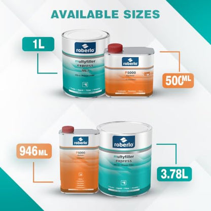 Roberlo Multyfiller Express ME1 Primer Filler 1L + P5000 Hardener 500ml – 2K Acrylic High Build Primer for Steel & Aluminum – Fast-Drying, Easy Sanding Car Repair Kit - size: 1L Primer + 500ml Hardener