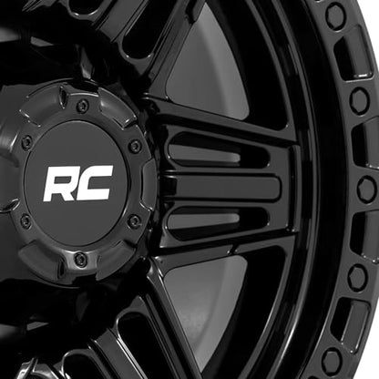 Rough Country 17x9 Series 76 Wheel with Simulated Beadlock - 5x5.5, +0mm OffSet - Gloss Black Lightweight Aluminum Off-Road Wheel for Jeep & Truck - size: 5x5.5, +0mm Offset