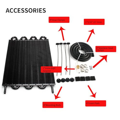 8 Pass Tube and Fin Transmission Cooler Universal 5/16" Oil Cooler Kit Aluminium Black - size: 8 Pass