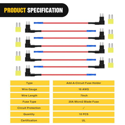 Nilight 10 Pack Micro2 Car Add a Circuit ATR Blade Fuse Tap Adapter - color: 10Pcs Micro2