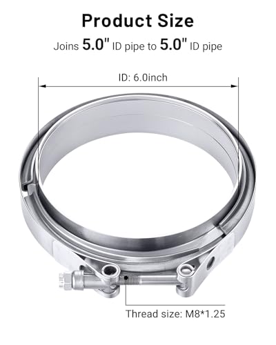 EVIL ENERGY 5.0 Inch V Band Clamp with Flange Male Female 304 Stainless Steel 1PC - size: 5.0"