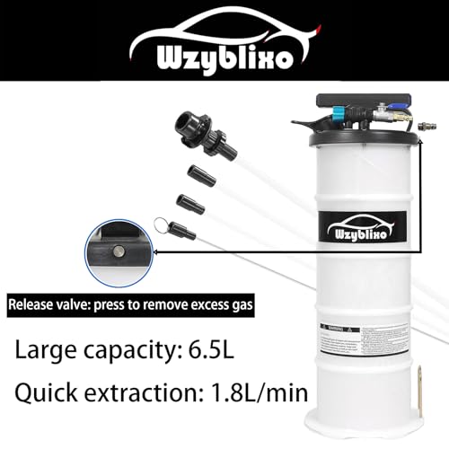6.5L Oil Extractor - Pneumatic/Manual Vacumm Fluid Extractor Fluid Change Pump with Extended Oil Suction Hose and A Brake Bleeding Hose for Automotive Fluids Vacuum Evacuation