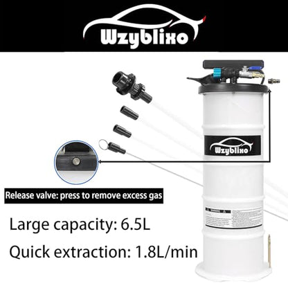 6.5L Oil Extractor - Pneumatic/Manual Vacumm Fluid Extractor Fluid Change Pump with Extended Oil Suction Hose and A Brake Bleeding Hose for Automotive Fluids Vacuum Evacuation