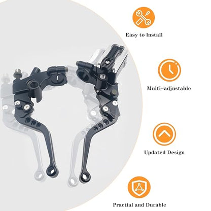 Universal Motorcycle 7/8" 22mm Handlebar Brake Master Cylinder Clutch Lever CNC Left & Right Set Compatible with Honda Kawasaki Suzuki Yamaha（ Piston Diameter 12.7mm (Black) - color: Black