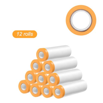 HARFINGTON 12 Rolls Pre-Taped Masking Film 43.3" x65.6ft Tape and Drape Painters Plastic Drop Cloth Film with Tape Plastic Sheeting for Automotive Painting Covering - color: Yellow, size: 43.3"x65.6ft