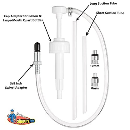 Slippery Pete - Lower Unit Gear Oil Pump for Wide-Mouth Quart Bottles, Includes 3/8 inch Metal Swivel, 8mm, 10mm Adapters Fits Most Marine Boat Outboard Motors NOT COMPATIBLE WITH VOLVO PENTA - size: 38mm