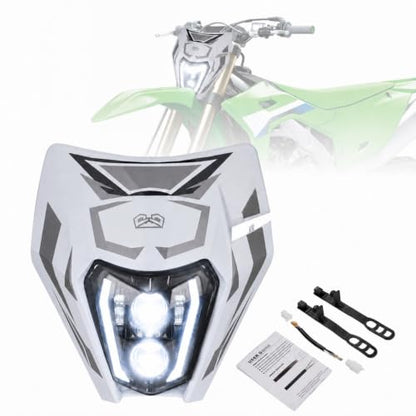 DOT Dirt Bike LED Headlight with Graphics Sticker and Turn Signals-White - color: White with Sticker, size: With Turn Signals