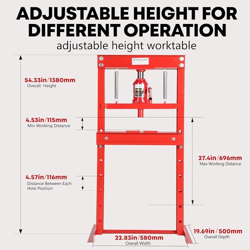 20 Ton Hydraulic H-Frame Shop Press, Heavy Duty Manual Hydraulic Press Machine with Adjustable Bed & Stamping Plates, Metal Working Press for Auto Repair, Garage, Engine Bearing Removal