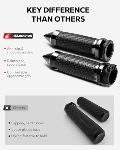 Amazicha 1inch Handlebar Grips, Cable Throttle Control Hand Grips Fit for Harley ’96-’07 Touring, ’02-’17 VRSC, ’08-’13 XR, ’96-’17 Dyna (Except FXDLS), ’96-Later XL - color: Black