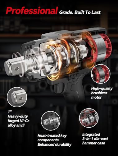 ROTAKE 20V 1" Pro Heavy-Duty Cordless Impact Wrench Kit, 1880 FT-LBS, TB6 - size: 1" (1880 ft-lbs) TB6