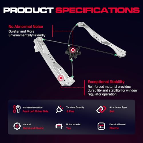 Front Driver Side Power Window Regulator with Motor (6 Pins) Fit for 2008-2016 Town & Country, 2008-2020 Dodge Grand Caravan, 2012-2015 Ram C/V, 748-508 - size: Front Driver With Motor