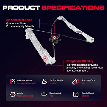 Front Driver Side Power Window Regulator with Motor (6 Pins) Fit for 2008-2016 Town & Country, 2008-2020 Dodge Grand Caravan, 2012-2015 Ram C/V, 748-508 - size: Front Driver With Motor