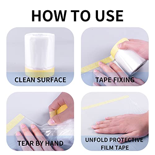 TAPEBEAR Pre-Taped Masking Film, Tape and Drape 9feet x 90feet 3Rolls - size: 2600mm x 27m
