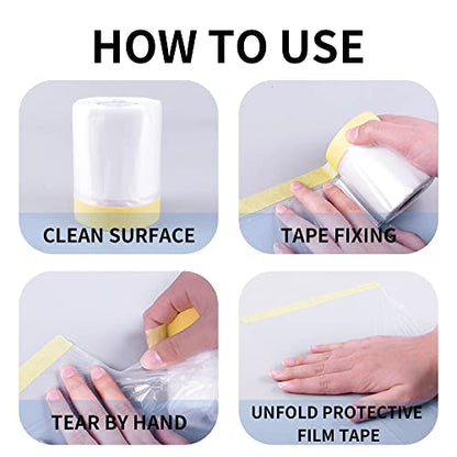 TAPEBEAR Pre-Taped Masking Film, Tape and Drape 9feet x 90feet 3Rolls - size: 2600mm x 27m