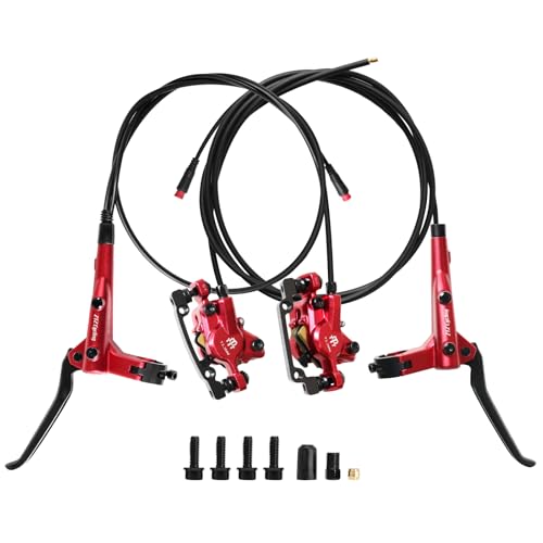 E-Bike Hydraulic Disc Brake Set, 2-PIN 2-Pistons Electric Power-Off Hydraulic Brakes Set, Left Front 950mm Right Rear 1880mm Pre-Bled with Mineral Oil Brakes Kit for eBike, MTB, Scooters - color: Red