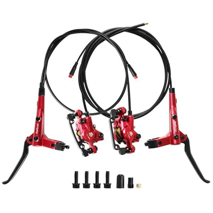 E-Bike Hydraulic Disc Brake Set, 2-PIN 2-Pistons Electric Power-Off Hydraulic Brakes Set, Left Front 950mm Right Rear 1880mm Pre-Bled with Mineral Oil Brakes Kit for eBike, MTB, Scooters - color: Red