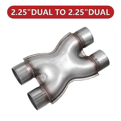 Exhaust X Pipe 2.25" Inlet, 2.25" Outlet 12" Long Stainless Steel X Pipe for Smoother Exhaust,Dual 2 1/4 Inch Crossover X Pipes Exhaust Tip - size: 2.25''X Pipe, style: X PIPE