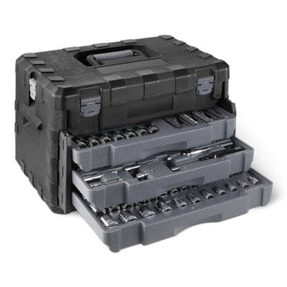 Amazon Basics 287-Piece Mechanic Socket Set with Quick-Release Ratchets, Wrenches, Bits, 1/4" 3/8" 1/2", Metric and SAE, 3-Drawer Case, for Auto and Machine Repairs