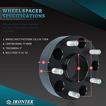 IRONTEK 2in Wheel Spacers 5x139.7mm (77.8mm Bore, 9/16-18 Studs) 5x5.5 to 5x5.5 Hubcentric Spacers 50mm FITS Chrysler 07-09 Aspen, for Dodge 02-11 Ram 1500 2WD 4WD, 05-10 Dakota, 2011 Ram 1500 - size: 5x5.5-50mm