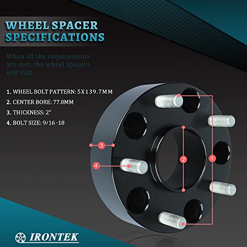 IRONTEK 2in Wheel Spacers 5x139.7mm (77.8mm Bore, 9/16-18 Studs) 5x5.5 to 5x5.5 Hubcentric Spacers 50mm FITS Chrysler 07-09 Aspen, for Dodge 02-11 Ram 1500 2WD 4WD, 05-10 Dakota, 2011 Ram 1500 - size: 5x5.5-50mm