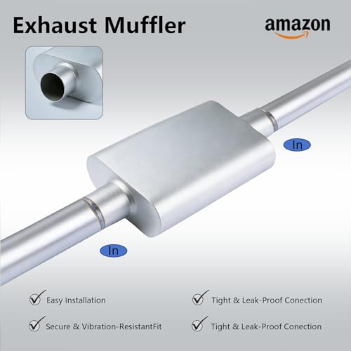 Universal 2.5" Dual Chamber Center Inlet Center Outlet Muffler – Aluminized Steel Silver, Aggressive Deep Sound, 17" Total Length - color: SILVER, size: 2.5 Inch