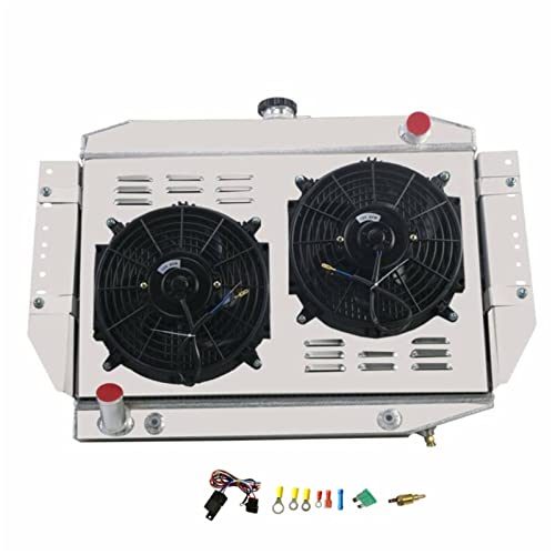 4 Row Aluminum Radiator Shroud Fan Relay compatible with 1972-1979 Jeep Cherokee Wagoneer 5.9L V8 Radiators