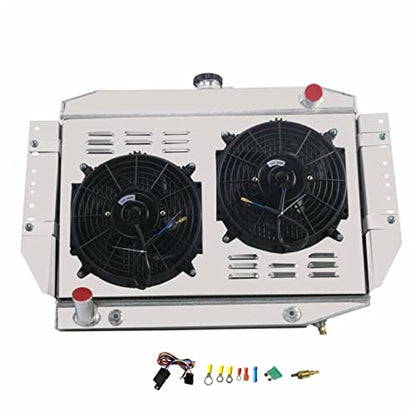 4 Row Aluminum Radiator Shroud Fan Relay compatible with 1972-1979 Jeep Cherokee Wagoneer 5.9L V8 Radiators