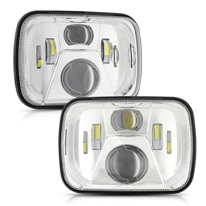 Auxbeam 8000LM 5x7 7x6 Headlights For Jeep XJ Cherokee Wrangler, Silver - color: Silver